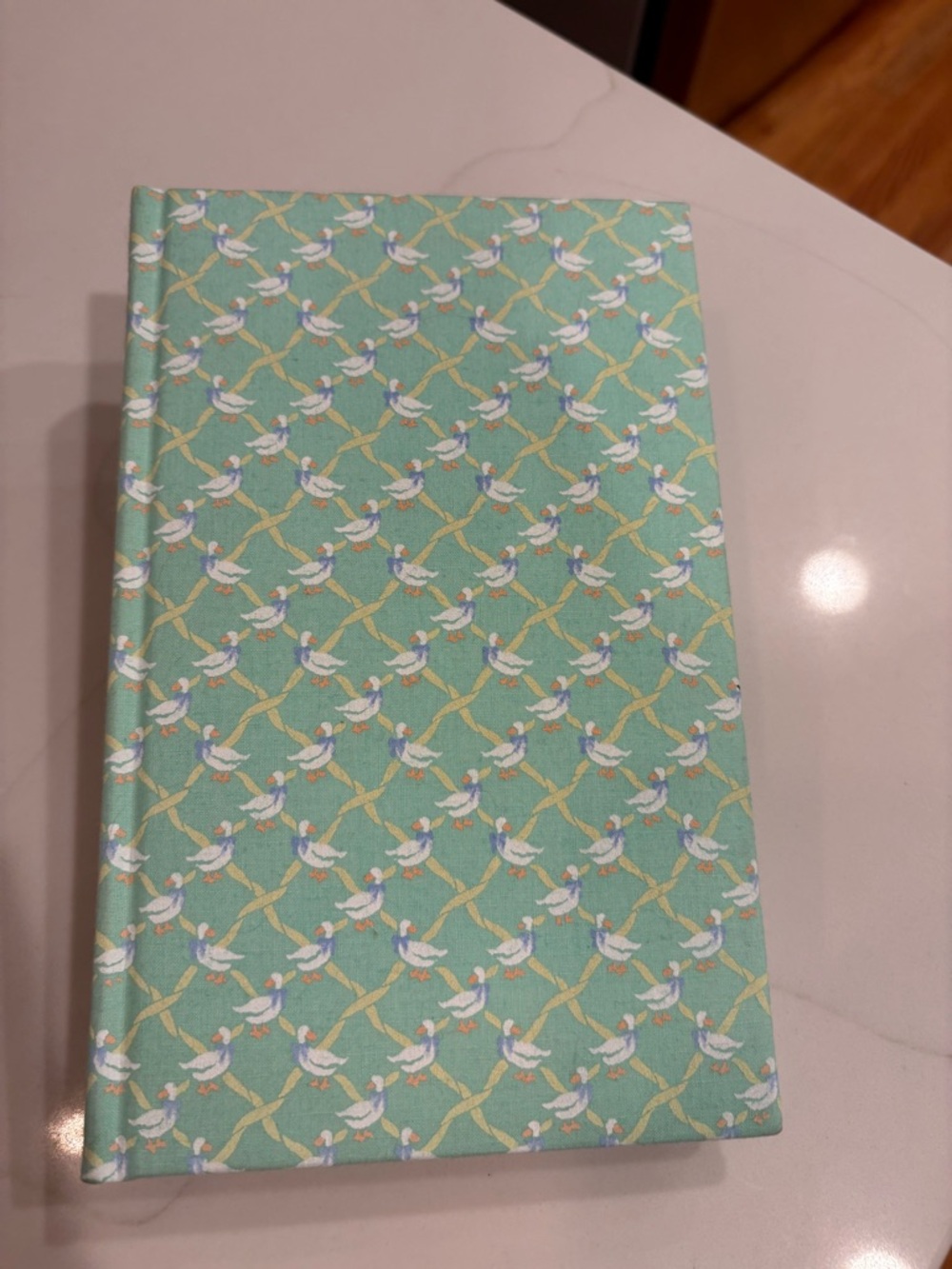 Vintage goose pattern journal. Fabric covered. Stamped pattern. Cottagecore 1985